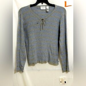 Liz Claiborne Gray & Blue Crew Neck Sweater